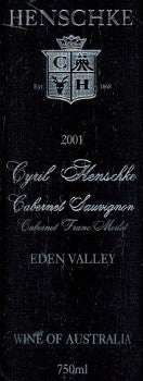 Henschke Cyril Cabernet Sauvignon 2001 750ml, Eden Valley